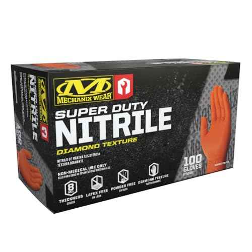 Mechanix Wear 8 Mil Nitrile RDT Disposable Gloves - Auto Repair Oil & Grease Proof Industrial Gloves - Heavy Duty & Chemical Resistant - Latex-Free & Powder-Free - Large - Orange - 100 Pack