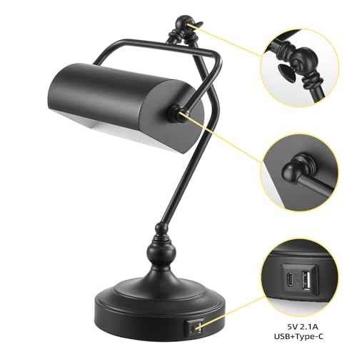 CONCA Classic Antique Touch Adjustable LED Desk & Piano Lamp with Eye Protection - Black (Bulb Included)