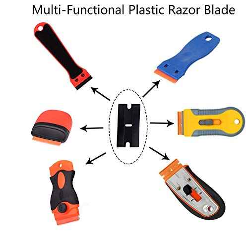 EHDIS Razor Blades 100 PCS Double Edged Plastic Blade for Safety Glass Scraper and Razor Scraper Tool - Remove Decals, Stickers, Adhesive Label, Glue and Glass Clean - Black