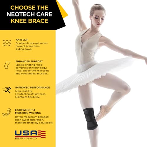 NeoTech Care Knee Support Brace - Breathable - Men, Women, Right or Left (Black Color, Size L, 1 Pair)