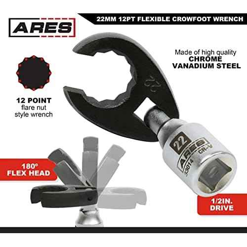 ARES 33014 ? 1/2-Inch Drive Flexible Crowfoot Wrench - 22mm (7/8-inch) 12pt Crowfoot Wrench ? 180 Degree Flex Head Offers 90-Degree Access for Hard-to-Reach Bolts ? Services Oxygen Sensors