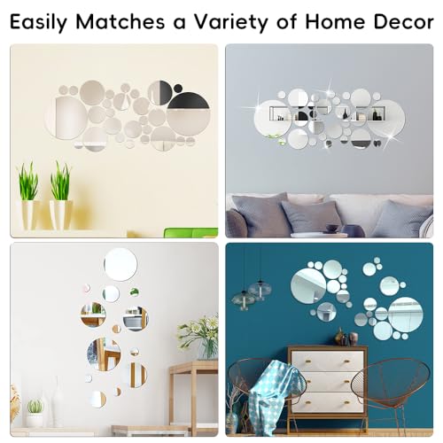 32 Pcs Acrylic Mirror Wall Stickers, Removable Wall Decal Mirror Set, Bathroom Wall Sticker Art, Circle Ceiling Mirrors for Bedroom, Home, Living Room, Sofa TV Background Decor (Medium)