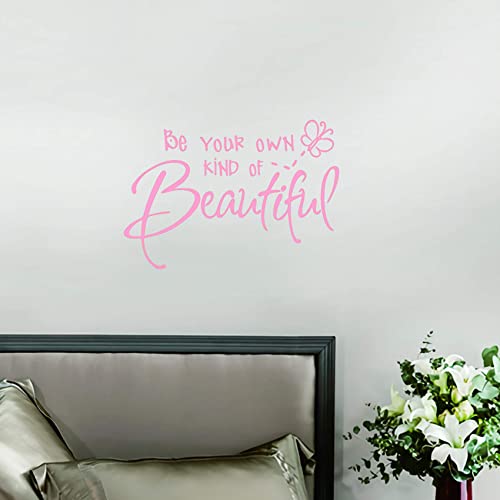 Be Your Own Kind of Beautiful Wall Stickers Quote, CUNYA DIY Vinyl Butterfly Decal Wallpaper Wall Decor for Bedroom Teen Girl Home Decoration (Pink)