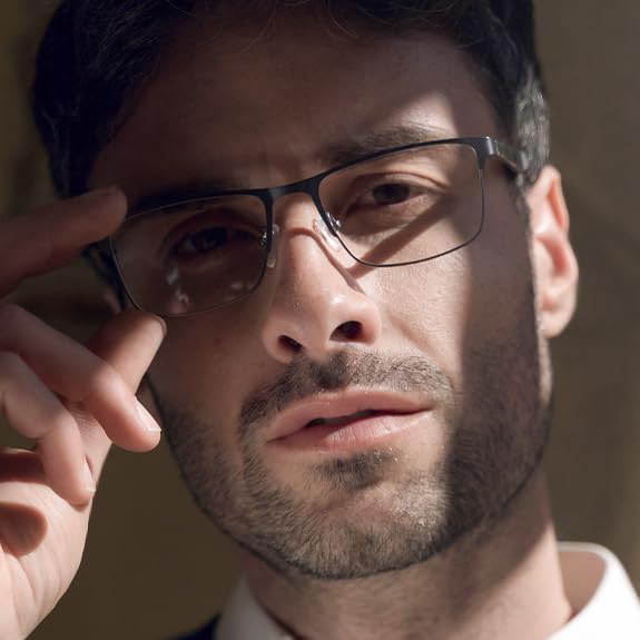 ZENOTTIC Blue Light Glasses Men : Black Reading Glasses Men - Square Frame Computer Glasses - Anti Glare Metal Readers