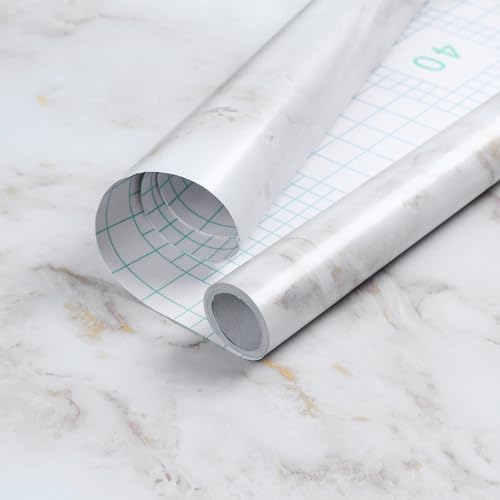 Homein Marble Contact Paper 17.5"¡¿78.7", Peel and Stick Countertops Wallpaper Waterproof Self Adhesive Wall Paper Roll for Cabinets Drawers Kitchen Old Furniture, Modern Matte White/Gold