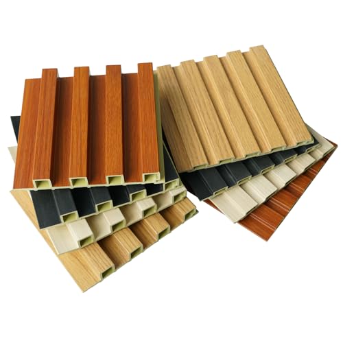 8-Pack WPC Wall Panels Sample, 3D Slat Wall Panel Acoustic Wall Paneling for Interior Wall Decor TV Background Kitchen Bedroom