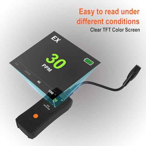 JLY-80A Gas Leak Detector, High-Precision Sensor, Flexible Metal Probe, Visual and Audible Alarm, High/Low Sensitivity Mode, Portable Combustible Gas Sniffer for Home and Industrial Use