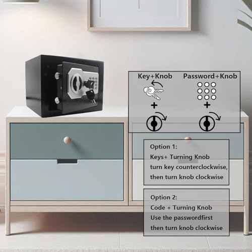 Yuanshikj Key Electronic Keypad Security Safe Lock Box Steel Digital Deposit for Home Office Hotel Business Cash Jewelry Storage (BLACK, 0.2 CF)