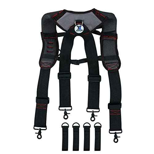 15-214 Trigger Snap Hook End Construction Work Suspender with Gel Pad Detachable Phone Holder, Black/Red