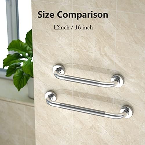 16 Inch Anti Slip Shower Grab Bar, YuanDe Chrome Finish Stainless Steel Bath Grab Bar, Knurled Bathroom Safety Rail, Shower Handrail Support, Handicap Elderly Injury Senior Balance Assist Handles