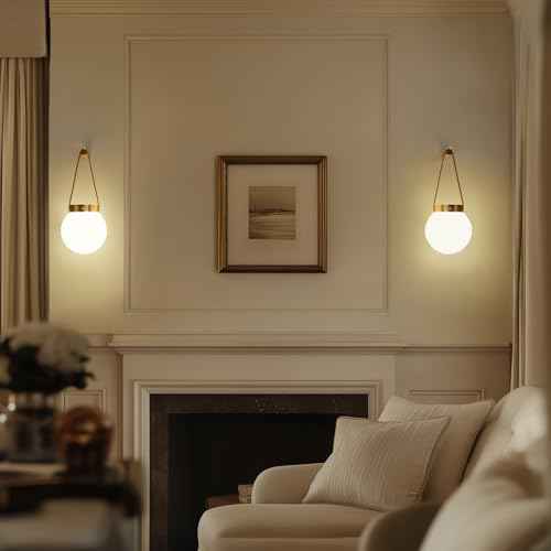 Battery Operated Wall Sconces Set of 2, Gold Wireless Globe Wall Lights with Remote Control Warm/Natural/Daylight/RGB 15 Colors Dimmable Rechargeable Wall Lamps Retro for Bedroom Living Room Hallway