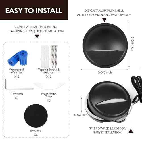 LED Low Voltage Deck Lights Outdoor Waterproof,6-Pack 3CCT Deck Lighting Fixtures Landscape Step,3W,12V-24V AC/DC Die-cast Aluminum Housing Fence Lamp Wired 2700K/3500K/5000K (Black)