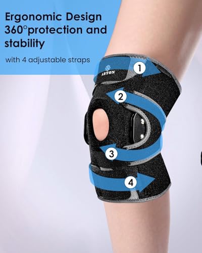 ABYON Hinged Knee Brace for Men & Women - Maximum Support with Metal Side Stabilizers, Adjustable 360° Wraparound Strap for Meniscus Tear, ACL/MCL Pain, Arthritis & Post-Surgery Recovery - Please Check How To Size Video