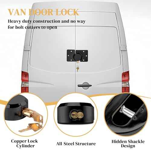 2 Pack Van Door Locks Keyed Alike, 73mm Heavy Duty Solid Steel Hidden Shackle Padlock and Hasp Set, with 4pcs Keys and 80mm Screws for Vans, Trucks, Gates, Trailer Black
