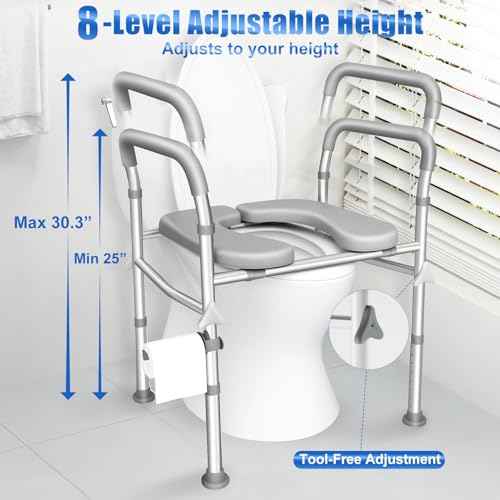 Raised Toilet Seat with Handles,2-in-1 Shower Chair & Toilet Seat Riser for Seniors, 8-Level Height & 3-Level Width Adjustment, Fits Must Body Sizes and Toilets, for Pregnant & Disabled