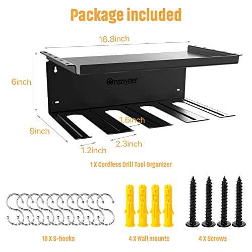 Power Tool Organizer, Cordless Drill Storage, Drill Holder Storage Wall Mount Shelf Rack, Charging Station to optimize Garage Organization and Power Tools Storage