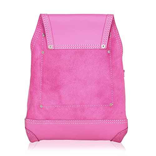 LAUTUS Oil Tanned Leather Tool Pouch Bag |Pink |Carpenter, Construction, Framers, Handyman | 10 Pockets, 2 Hammer Holders | 100% Leather