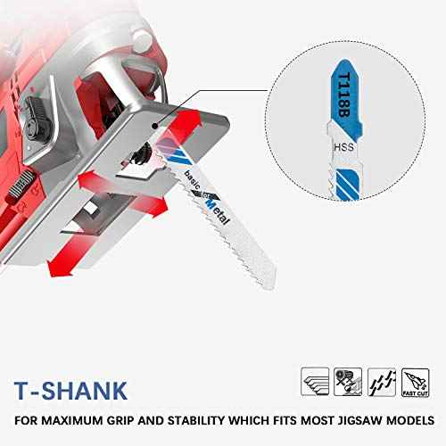 TAROSE 10-Piece T118B 3 Inch 12 TPI Assorted T-Shank Jig Saw Blades Set for Cutting Metal