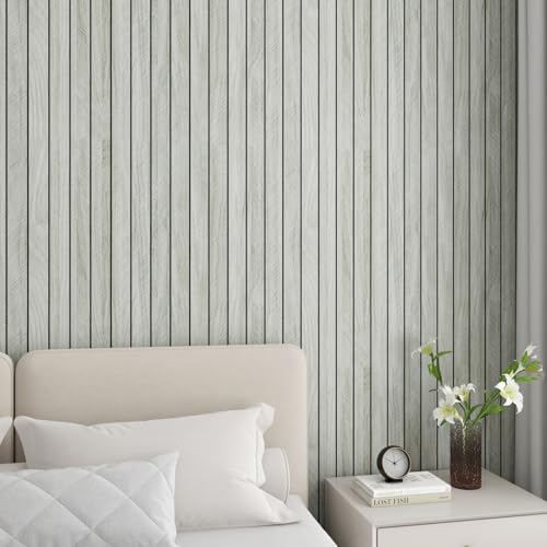 LaCheery Herringbone Wood Slat Wall Panels for Bedroom Walls Peel and Stick Fluted Wooden Wall Panels Grey Wood Slat Panel Roll Waterproof Bathroom Interior Decor 3D Self Adhesive Foam PVC 11.8"x79"