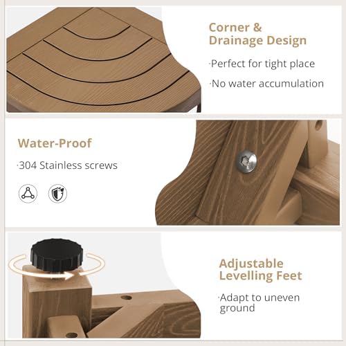 LUE BONA Shower Bench for Inside Shower, Brown HDPS Corner Shower Stool for Shaving Legs, 17" Waterproof Storage Shelf for Bathroom, Small Shower Seats Chair/Foot Rest, Indoor or Outdoor Use