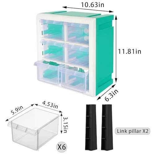 Small Storage Bins With 6 Drawers, Cyan