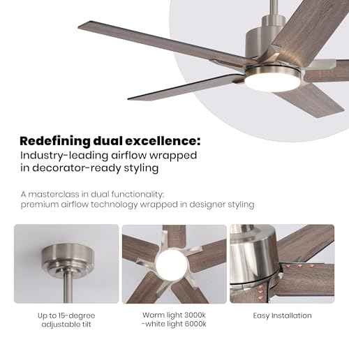 46 Inch Ceiling Fans with Lights and Remote Control for Bedroom, Modern Nickel Ceiling Fan with Quiet Reversible DC Motor, 3CCT, Dimmable, LED Lighting for Living Room, Patio, Indoor and Outdoor