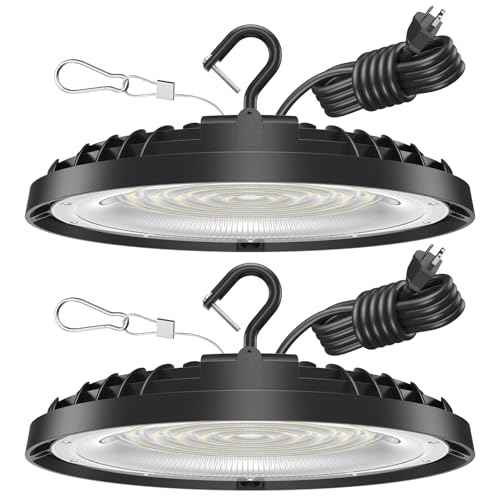 200W UFO LED High Bay Light, 28,000LM LED Shop Lights Fixture, 5000K, Replace 600W Halogen, 120VAC, Plug & Play Lighting for Warehouses, Workshops, Garages, and Barns ? ETL Listed, 2 Pack