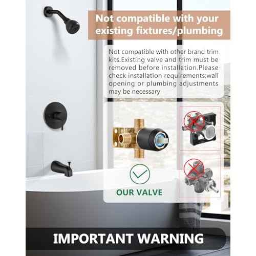 Shower Trim Kit Bathtub Shower Faucet Set,Valve Included,with Shower Head,Single-Handle Tub Shower Kit Matte Black