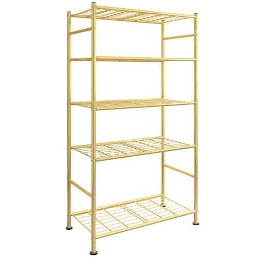 Storage Shelves - 5 Tier Shelf Organizer, Heavy Duty Garage Shelving Unit with Leveling Feet, Stable Metal Shelves Organizer for Pantry, Kitchen and Closet, 33.0" W x 12.6" D x 72.0" H, Gold