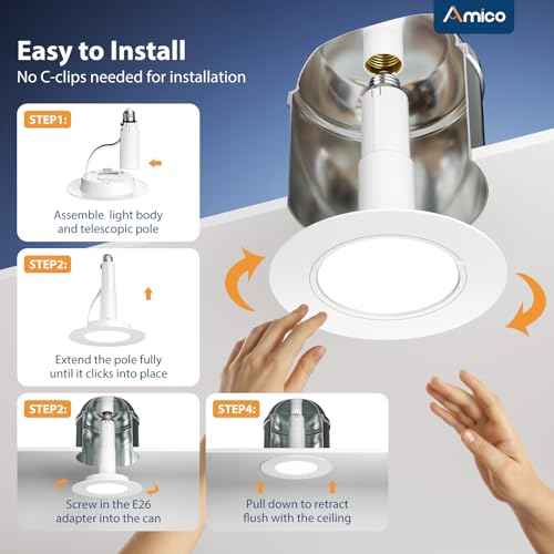 Amico 5/6 inch 5CCT LED Recessed Lighting 6 Pack, 12W=100W, 950LM Adjustable Can Lights, 2700K/3000K/4000K/5000K/6000K Selectable, Dimmable, IC & Damp Rated, Retrofit Installation - ETL & FCC