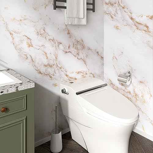 Wallercity White/Gold Marble Contact Paper for Countertops Matte Peel and Stick Granite Wallpaper for Cabinets Drawers Vinyl Self Adhesive Wallpaper for Bathroom Kitchen Backsplash Table 15.8''x78.7''