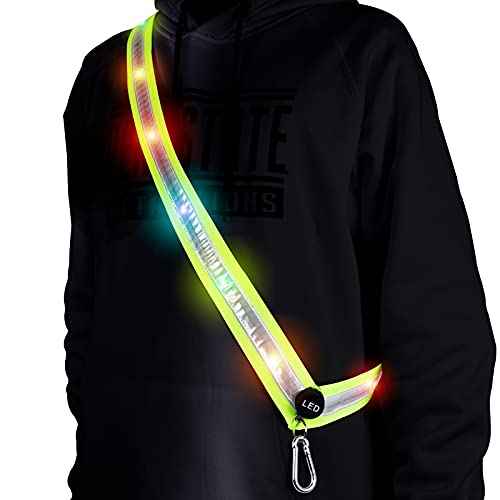 LED Night Running Gear High Visibility LED Flashing Sash Outdoor Running Cycling Hiking Jogging Rechargeable Illuminating Gear for Men and Women Night Safety Walking