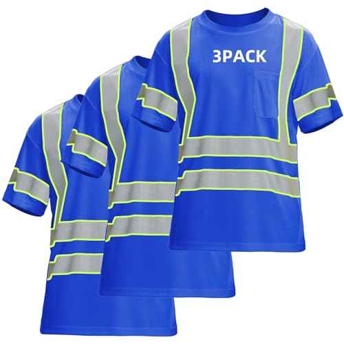 sesafety 3PACK High Visibility Shirts for Mens, Class 3 Hi Vis Reflective Construction Shirts for Men with Pocket Safety T Shirts for Men Work Shirt for Mens Short Sleeve