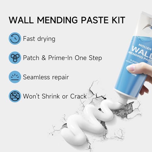 Drywall Repair Kit Wall Patch, 150g Spackle Wall Repair Paste with Scraper, Wall Mending Agent Quick and Easy Solution to Fill The Holes for Home Wall, White Repair Putty Plaster Dent