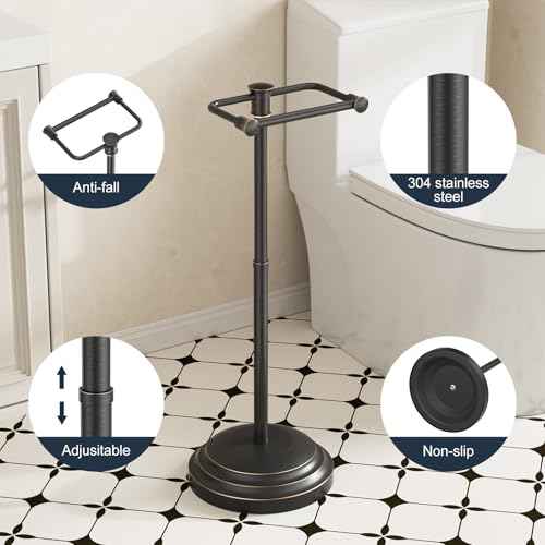 Bathroom Toilet Paper Holder Stand, Oil Rubbed Bronze Toilet Paper Holder Free Standing, Stainless Steel Pivoting Toilet Tissue Roll Holder£¬Adjustable Height (14 to 24 Inch) Paper Holder