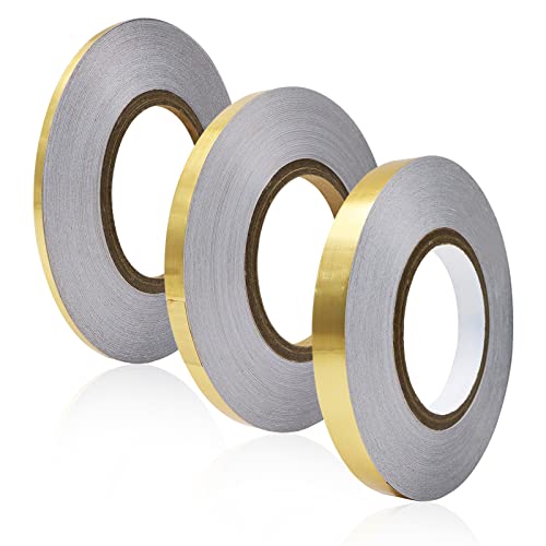 3 Sizes Self Adhesive Metalized Polyester Film Tape Waterproof, Floor Tile Gold Foil Lines Tape, Tile Seam Stickers for Cabinet Bathroom Kitchen Decor Graphic Arts (Gold)