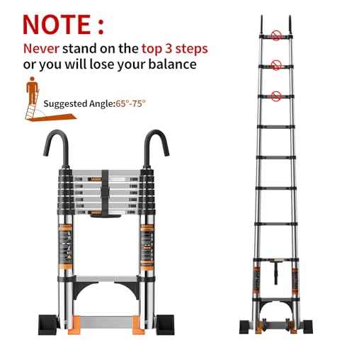 Telescoping Ladder,with Stable Hook and stabilizer barand,8.5FT Extension Ladder, Heavy Duty 330lbs Max Capacity, Multi-Purpose Collapsible Ladder for RV or Outdoor Work (2.6M/8.5FT)