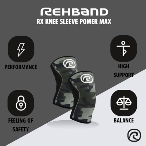 Rehband 7mm Power Max Knee Compression Sleeve for Strength Sports, Competition Grade, Neoprene Knee Sleeves for Bodybuilding & Heavy Powerlifting, Colour:Camo - 1 Pair, Size:XX-Large