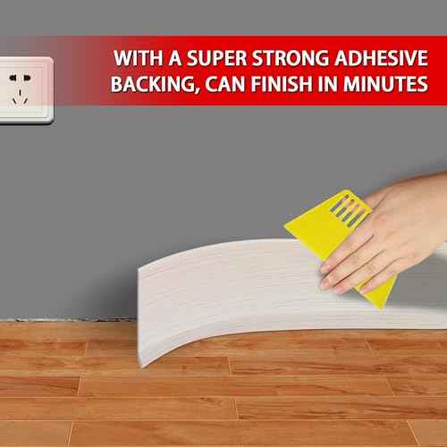 Vinyl Wall Base Baseboard Molding Trim 4" Flexible Self Adhesive Rubber Wall Base Moulding Trim Peel and Stick Design, 4 Inch x 40 Feet, Beige Wood Grain