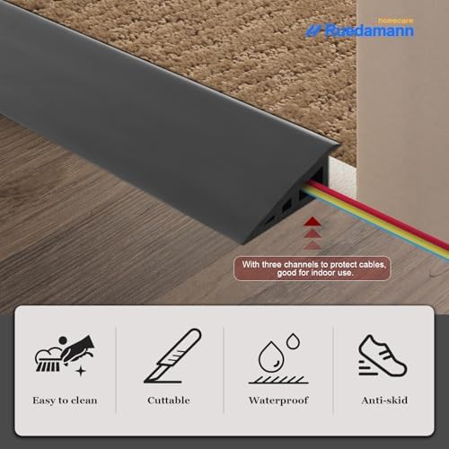 Ruedamann 3.3 Ft Threshold Transition Strip, 1 1/5"~1 2/5" Rise Rubber Threshold Ramp, Overlap Edge Reducer, Doorway Edge Trim and Mats for Laminate Doorway, Carpet, Floor, Tile