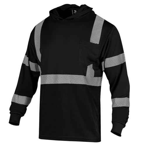 VENDACE Safety Reflective High Visibility Long Sleeve Shirts ANSI Class 3 Hi Vis Construction Work T Shirts for Men with Hood