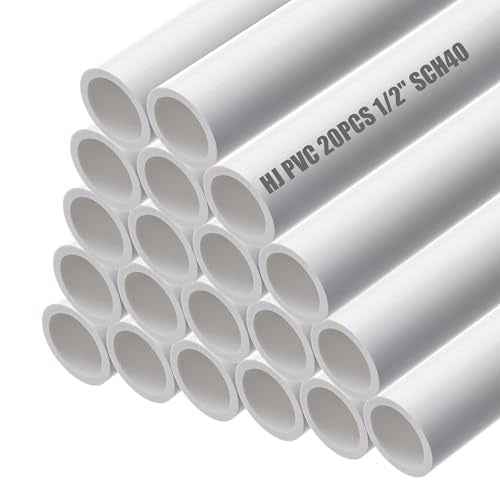 HJ 4FT Feet PVC Pipe 20PCS White Sch40 Industrial Pipes (1/2")