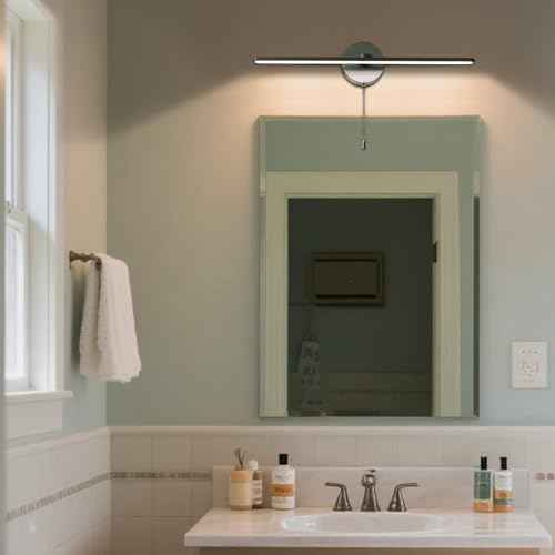 Vanity Light with On Off Switch,24 inch LED Light Vanity Bar for Bathroom Vanity Light Bar Brushed Aluminum,Modern Wall lamp Over Mirror with Pull Chain Switch