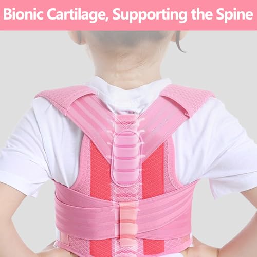 Posture Corrector for Kids,Adjustable Children Posture Corrector for Boys/Girls,Breathable Back Support Belt with Spine Lumbar Shoulder Braces for Hunchback，Spine Corrector (Pink, Large)