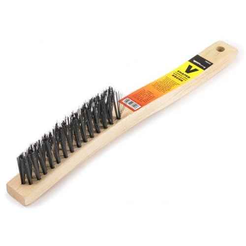 Forney 70522 V-Groove Carbon Steel Wire Brush, with Wood Handle, 13-3/4-Inch-by-.014-Inch