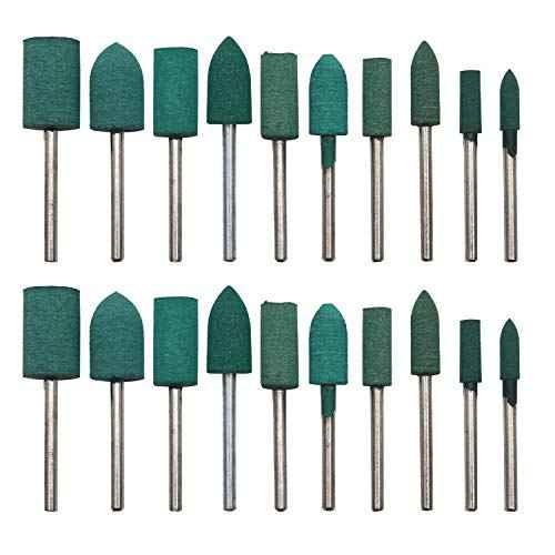 Rubber Polishing Bits Polishing Drill Bit Green Buffer Abrasive Bits Metal Polish Tips Rotary Tool Accessories 3 mm Mandrel Bullet Cylinder Shape 20 Pieces (Green)