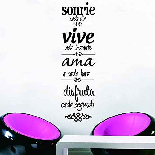 Spanish Inspirational Family Rules Wall Decal - Sonr?e, Vive, AMA Quote for Dining Room and Living Room - Removable PVC Vinyl Art - 11"x38" (Black-JWH283-Sonrie)