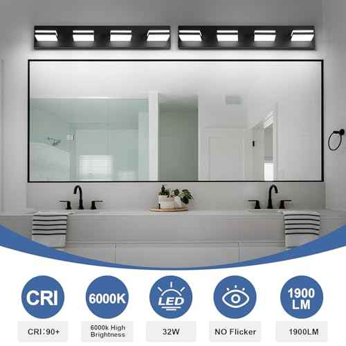 Modern LED Bathroom Lights Fixtures(4-Light),Metal Black Acrylic Wall Lighting,Vanity Lights for Bathroom Over Mirror(6000k 27In
