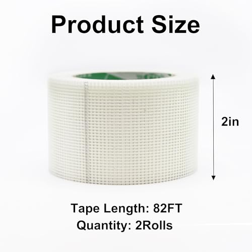 2 Rolls Drywall Repair Joint Tape, 2 Inch x 164FT, Self-Adhesive Drywall Mesh Patch for Crack Repair (2)