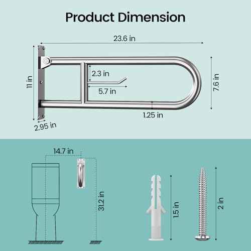 23.6 Inch Foldable Toilet Grab Bars, Bathroom Stainless Steel Handrails with Paper Holder, Handicapped Flip-Up Handles, Senior Safety Rails, Wall Mounted Hand Grips, for Elderly, Disabled, Pregnant